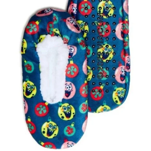 Slipper Socks Spongebob Squarepants Fuzzy Babba Sherpa Lined Slip On Size 